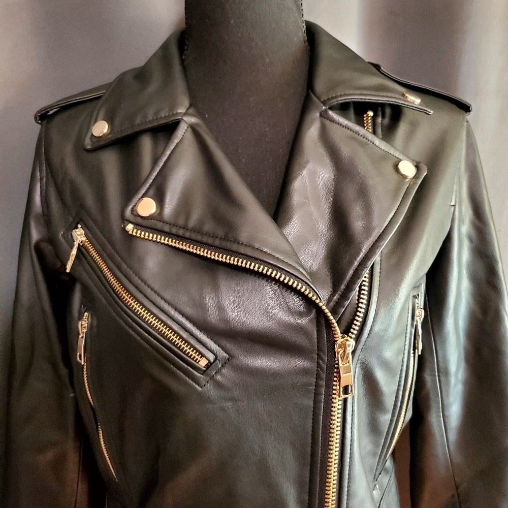 Zara Faux Leather Motorcycle Jacket Size Medium - Picture 7 of 9